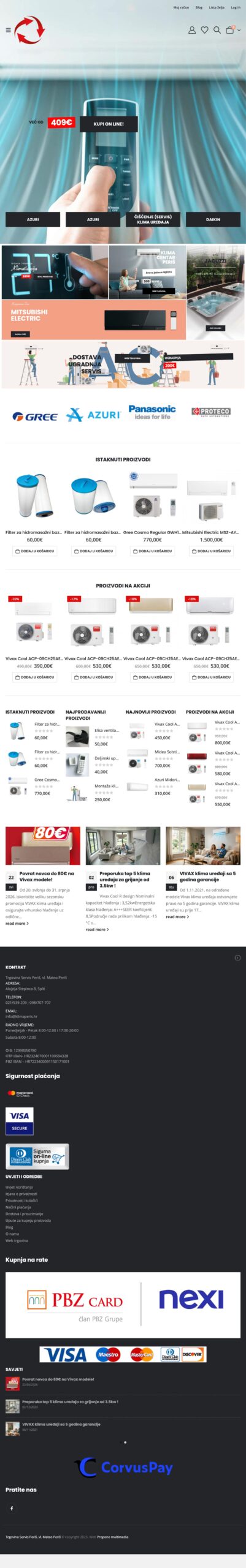 Klima Peris — webshop dizajn i development Propono
